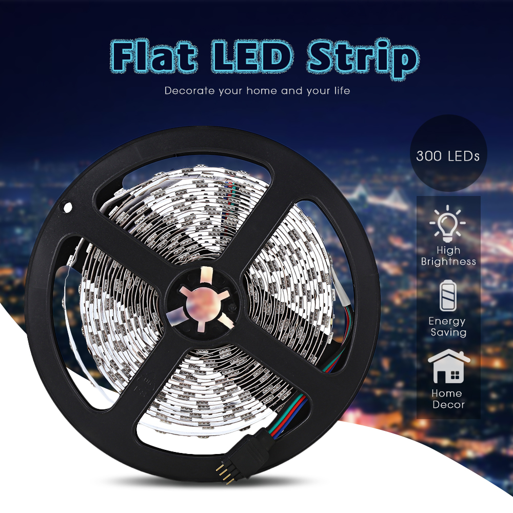 BFL - 5050 - 60LEDS 5m 300 LEDs RGB Colorful Dimmable Flexible Flat LED Strip Rope Light with Remote Control for Indoor Use Home Decor