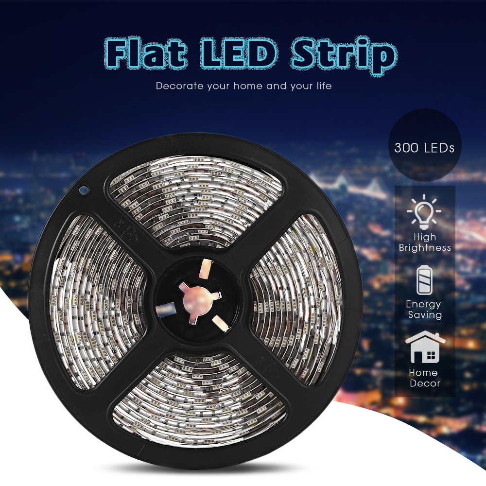 BFL - 5050 - 60LED 5m 300 LEDs RGB Colorful Dimmable Flexible Flat LED Strip Rope Light for Indoor Use Home Decor