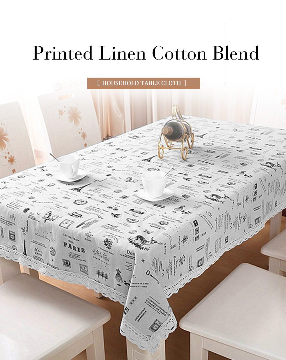 Linen Cotton Blend Lace Household Table Cloth