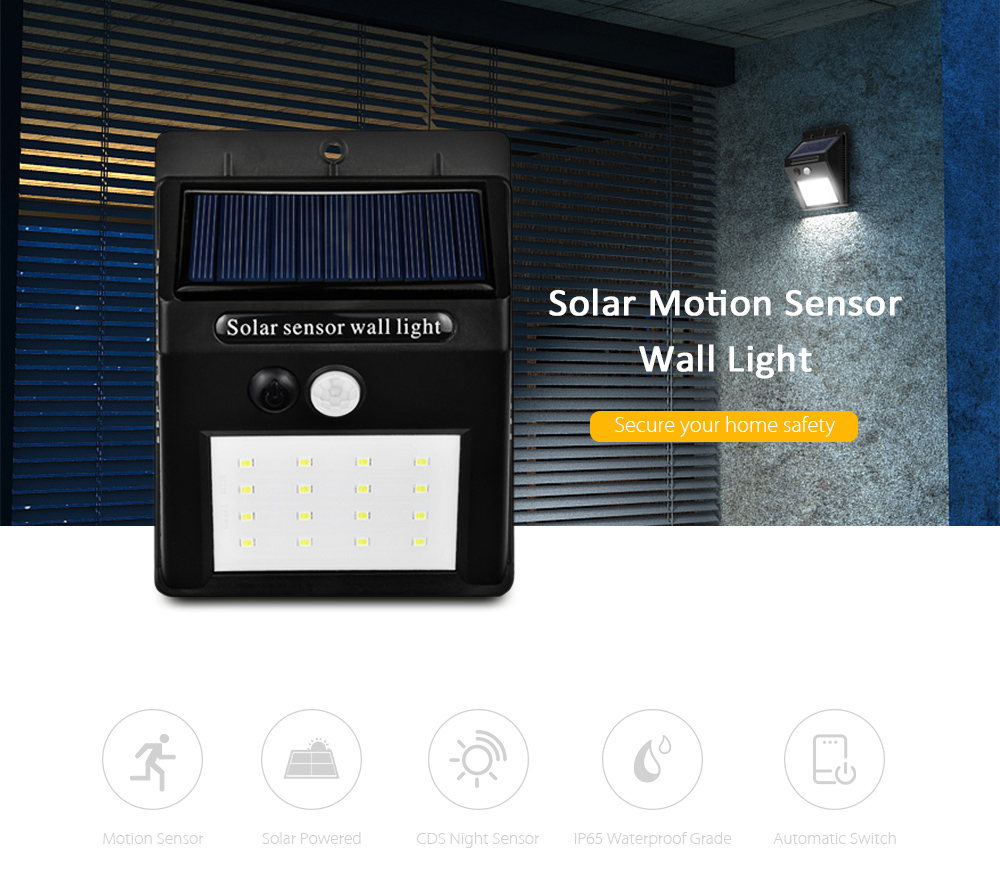 YM - SHS - 002 16 LEDs Solar Motion Sensor Wall Light IP65 Waterproof for Outdoors Garden Patio Yard Garage Dim Type