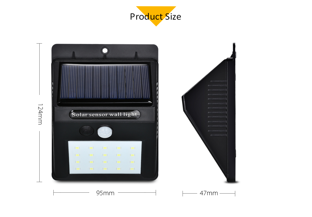 YM - SHS - 003 20 LEDs Solar Motion Sensor Wall Light IP65 Waterproof for Outdoors Garden Patio Yard Garage Dim Type