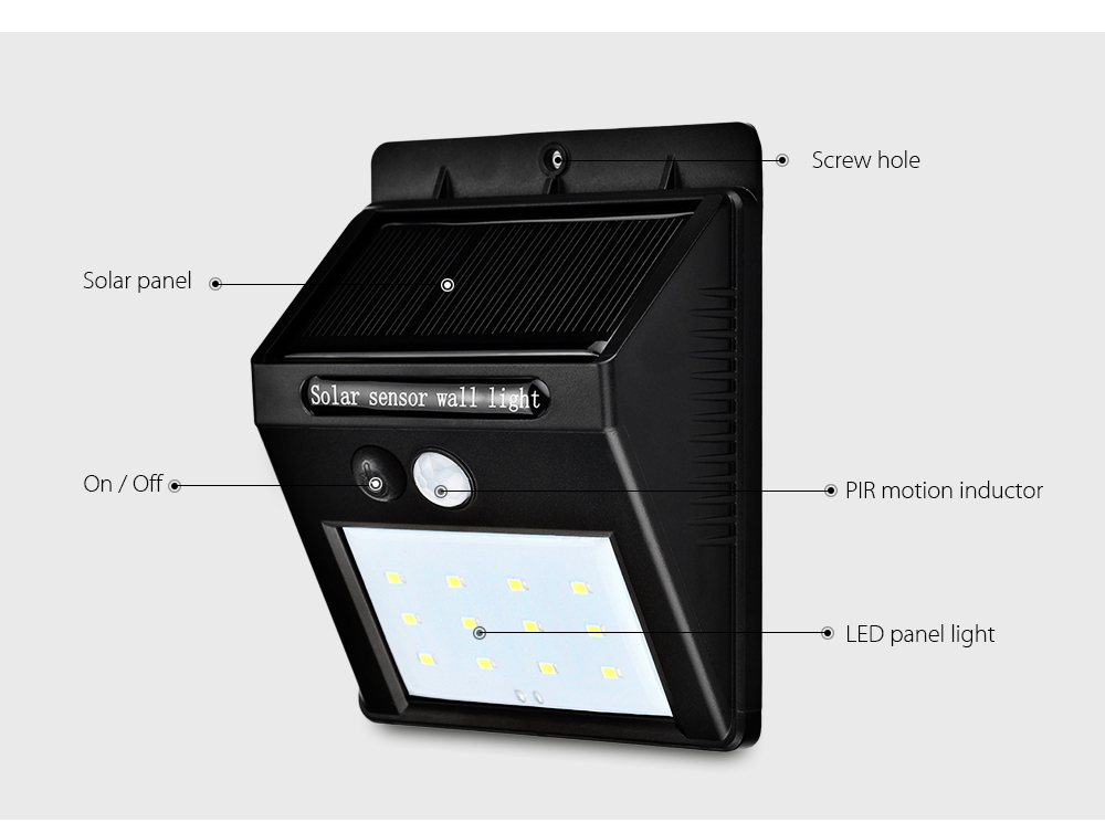 YM - SHS - 001 12 LEDs Solar Motion Sensor Wall Light IP65 Waterproof for Outdoors Garden Patio Yard Garage Dim Type