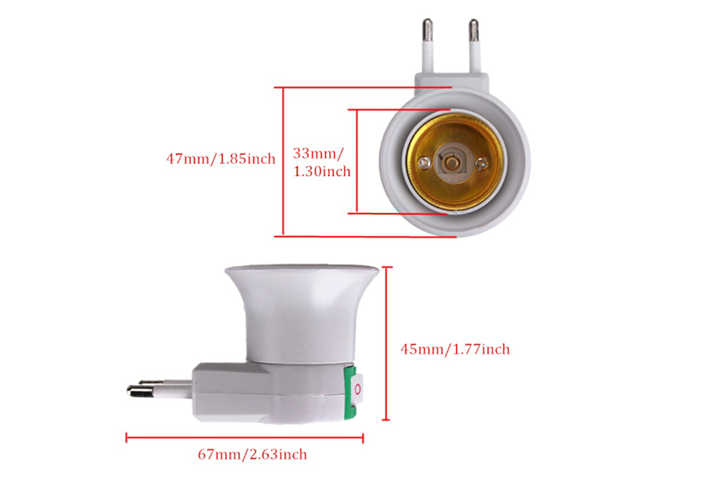 EU Plug to E27 Lamp Holder Converter with ON / OFF Button