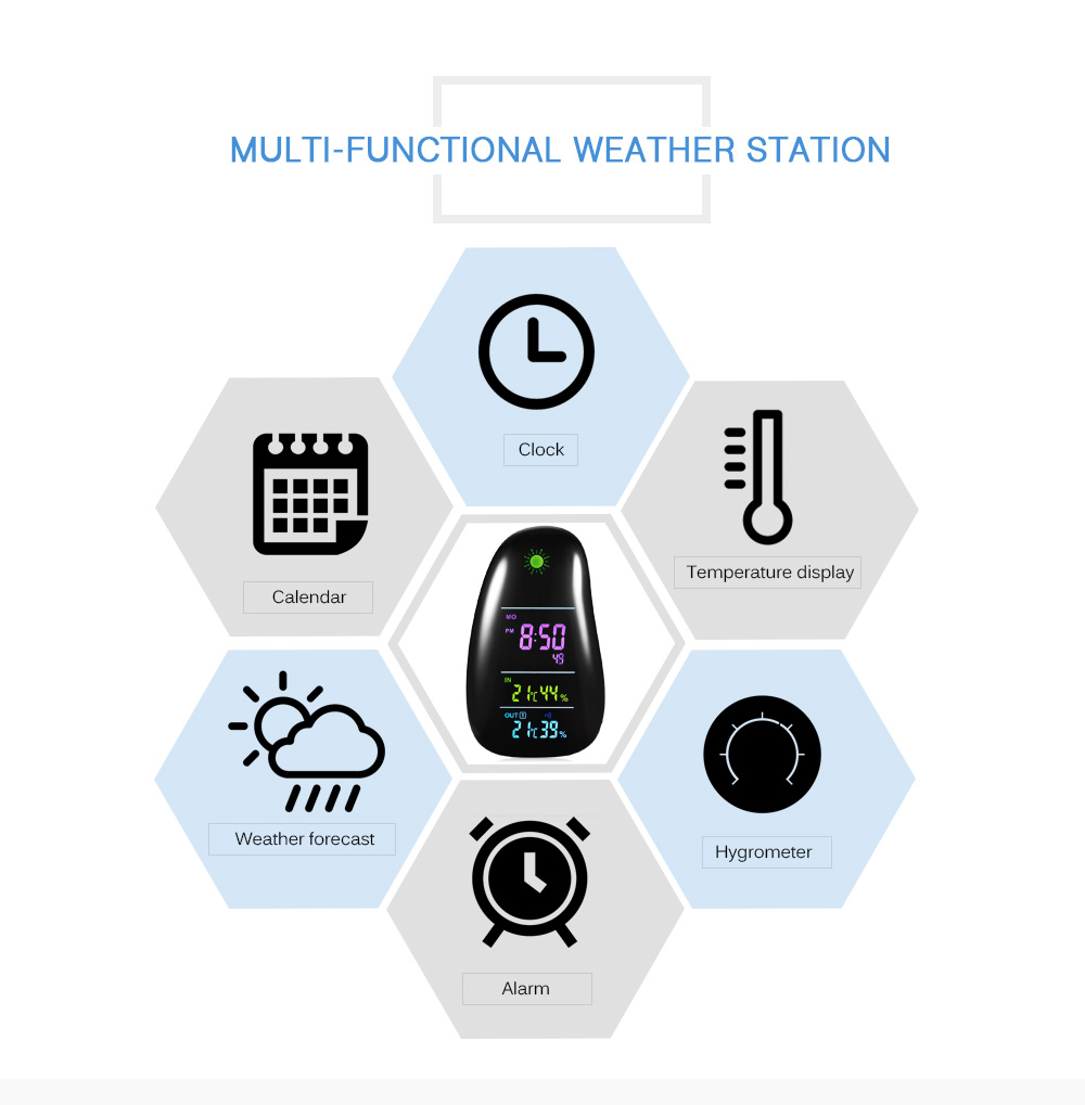YGH392 Cobblestone Wireless Weather Forecast Station Indoor / Outdoor Temperature Humidity Monitor Alarm Clock with Remote Sensor