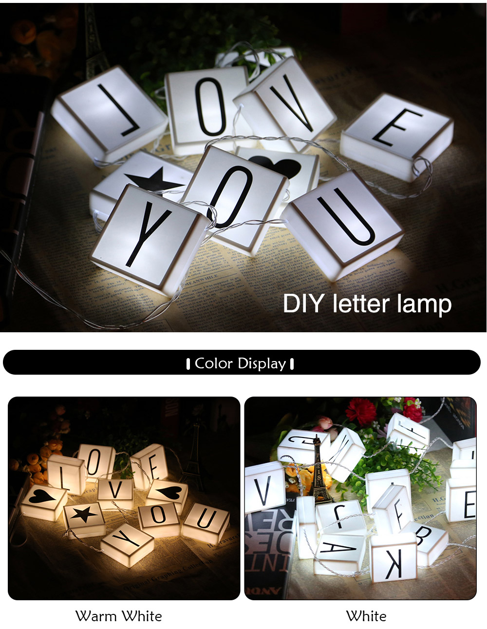 DIY LED Letter Hanging String Lights Parties Holiday Home Decor