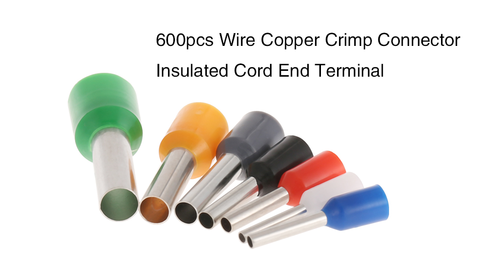 600pcs Wire Copper Crimp Connector Insulated Cord End Terminal with Ferrules
