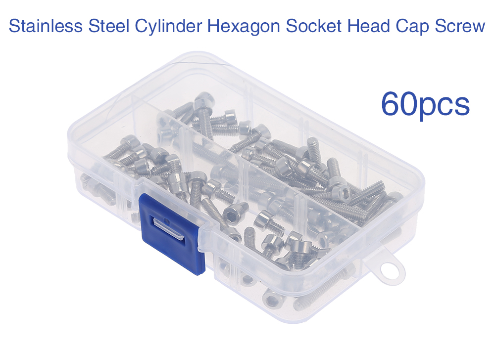 60pcs Stainless Steel Cylinder Hexagon Socket Round Head Cap Screw