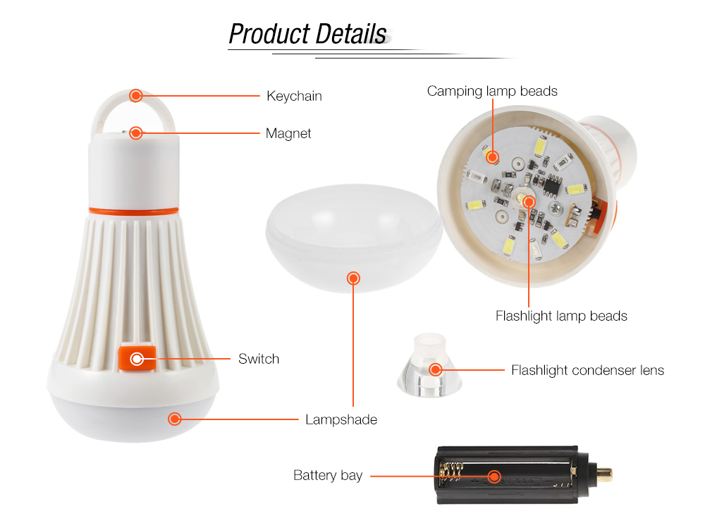 3W Rechargeable LED Bulb Battery Lamp for Home Lighting Outdoor Tent