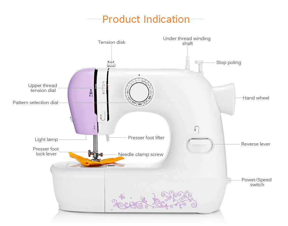 1803 Household Mini Automatic Thread Sewing Machine Double Speed Control Button with 12 Different Stitches