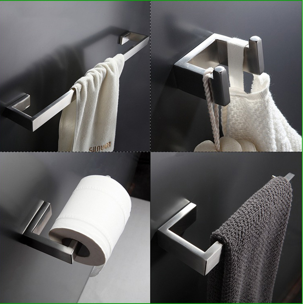 4pcs Bathroom Accessories Towel Bar Ring Robe Hook Toilet Paper Holder Wall Mounted Bath Hardware