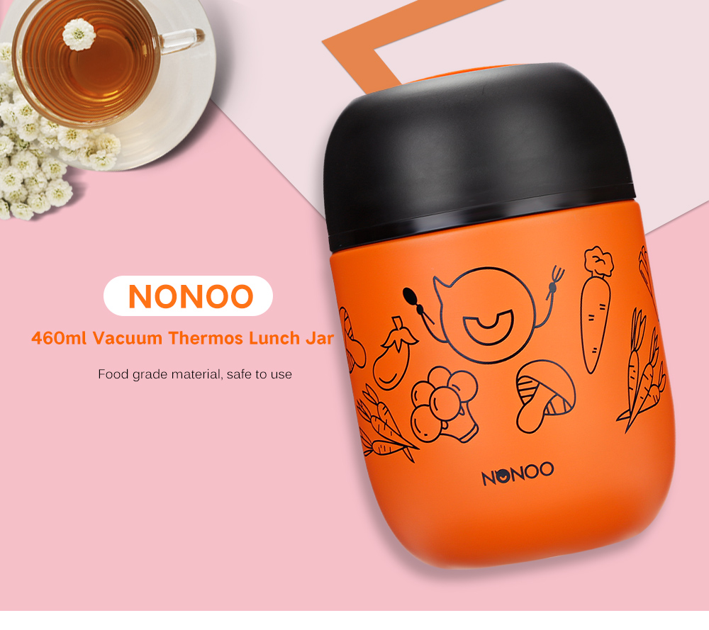 NONOO Food Soup Vacuum Thermos BPA-free Stainless Steel Lunch Jar with Folding Spoon 460ml
