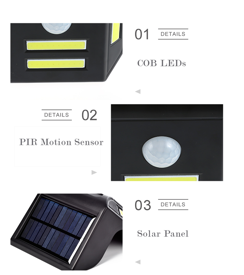 4 COB LEDs Solar Powered Motion Sensor Light Waterproof Wall Lamp for Path Garden