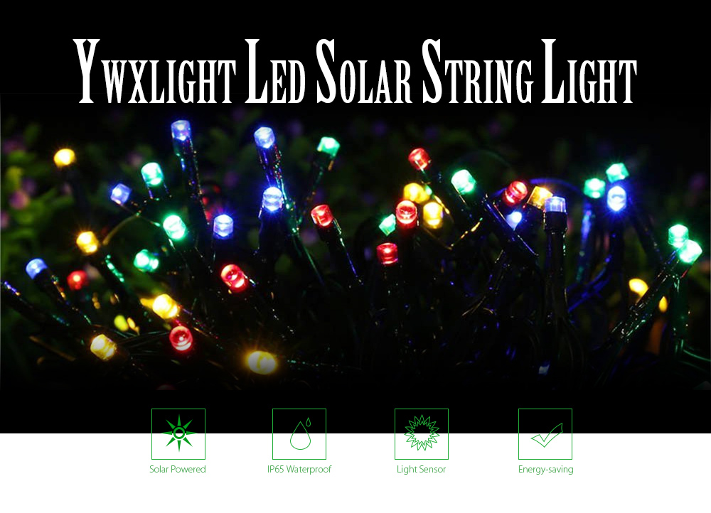 YWXLight LED Solar String Light 12M IP65 Waterproof 100 5V