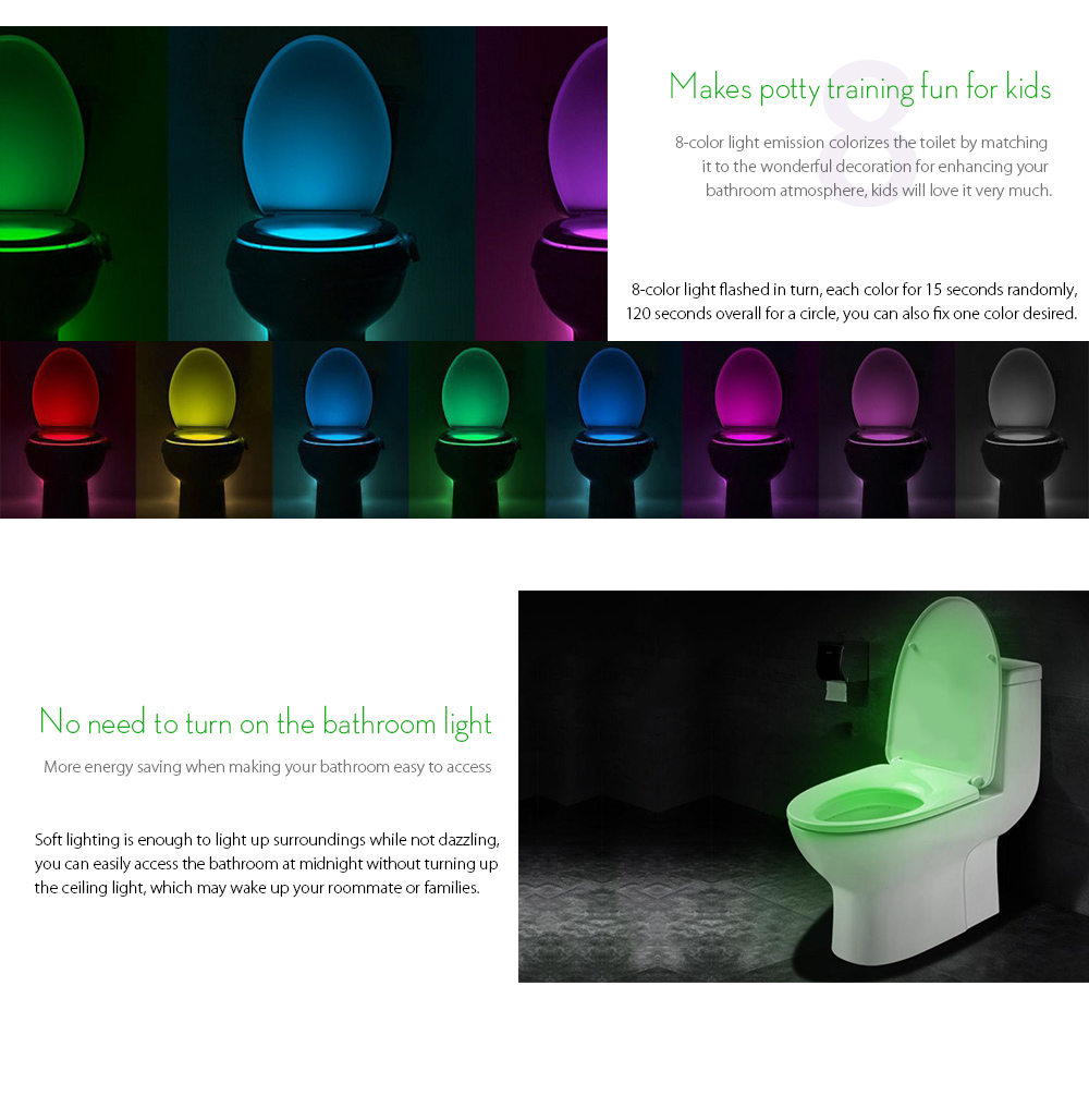 8 Color LED Motion Sensing Toilet Light Automatic Bathroom Nightlight 2pcs