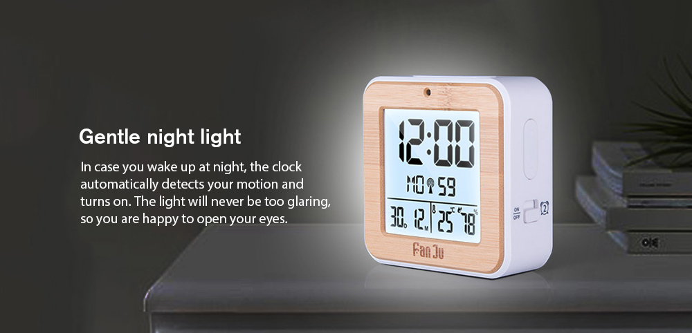 FanJu FJ3533 LCD Digital Alarm Clock with Indoor Temperature and Humidity Dual Alarm Battery Operated Snooze Date Alarm