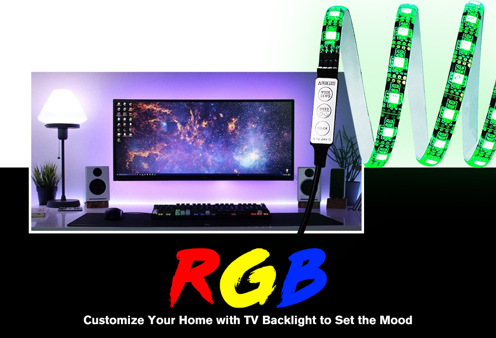 TV BackLight Kit Computer Case 5050 2M RGB USB LED Strip Light with 5v USB Cable And Mini Controller For TV/PC/Laptop Background Lighting