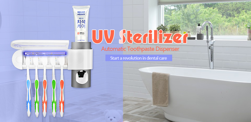 UV Sanitizer Toothbrush Holder Automatic Toothpaste Dispenser for Dental Care