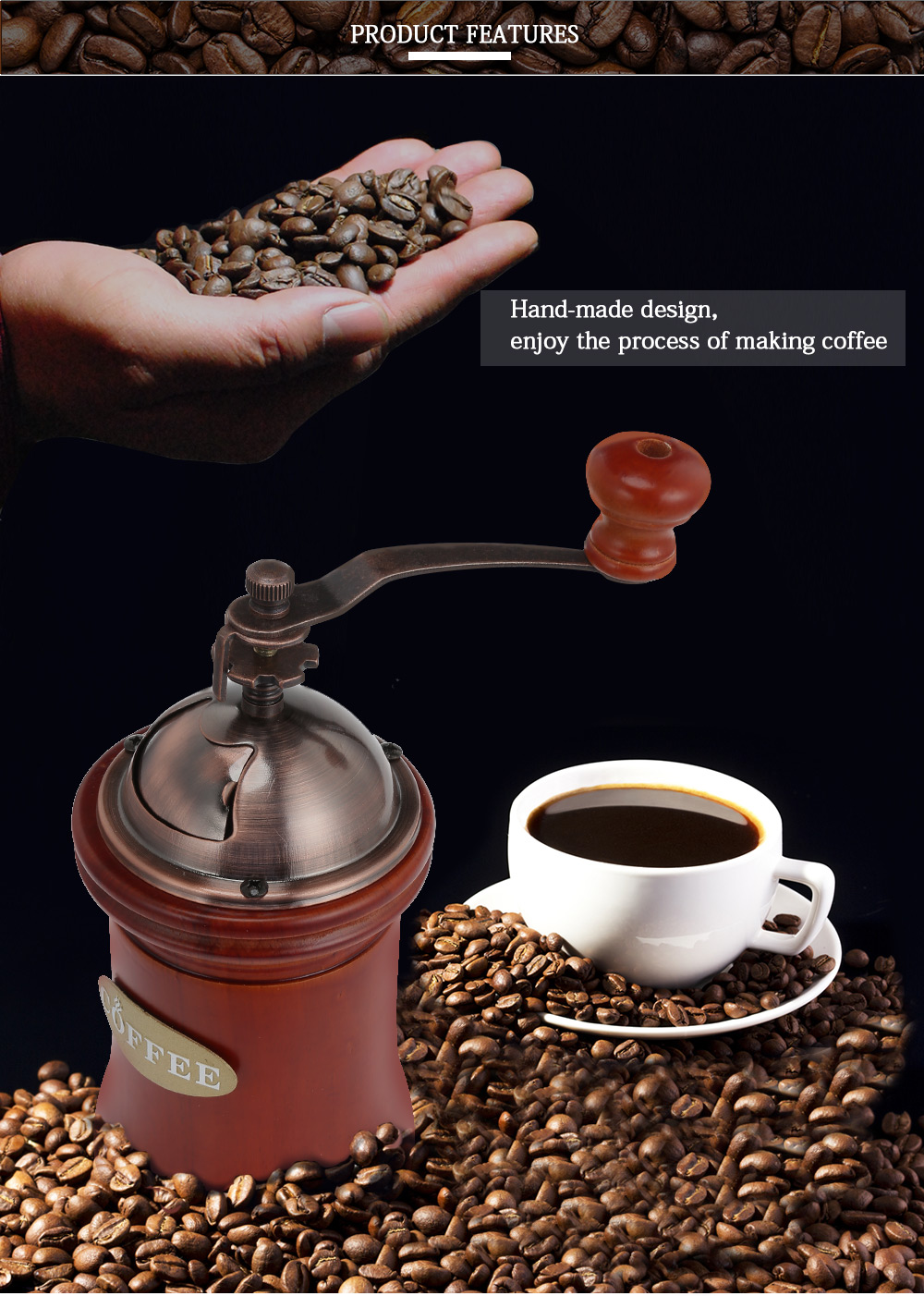 Manual Wooden Coffee Grinder Hand Grinding Machine