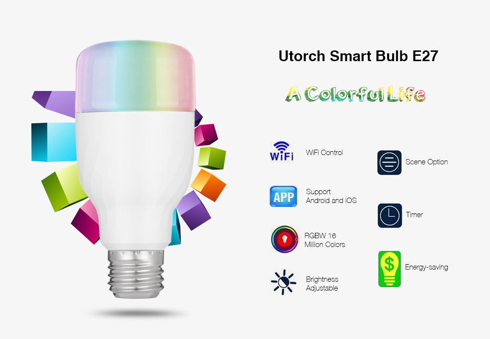 Utorch Smart E27 LED Bulb RGBW Remote Control Wireless WiFi 7W AC 85 - 265V