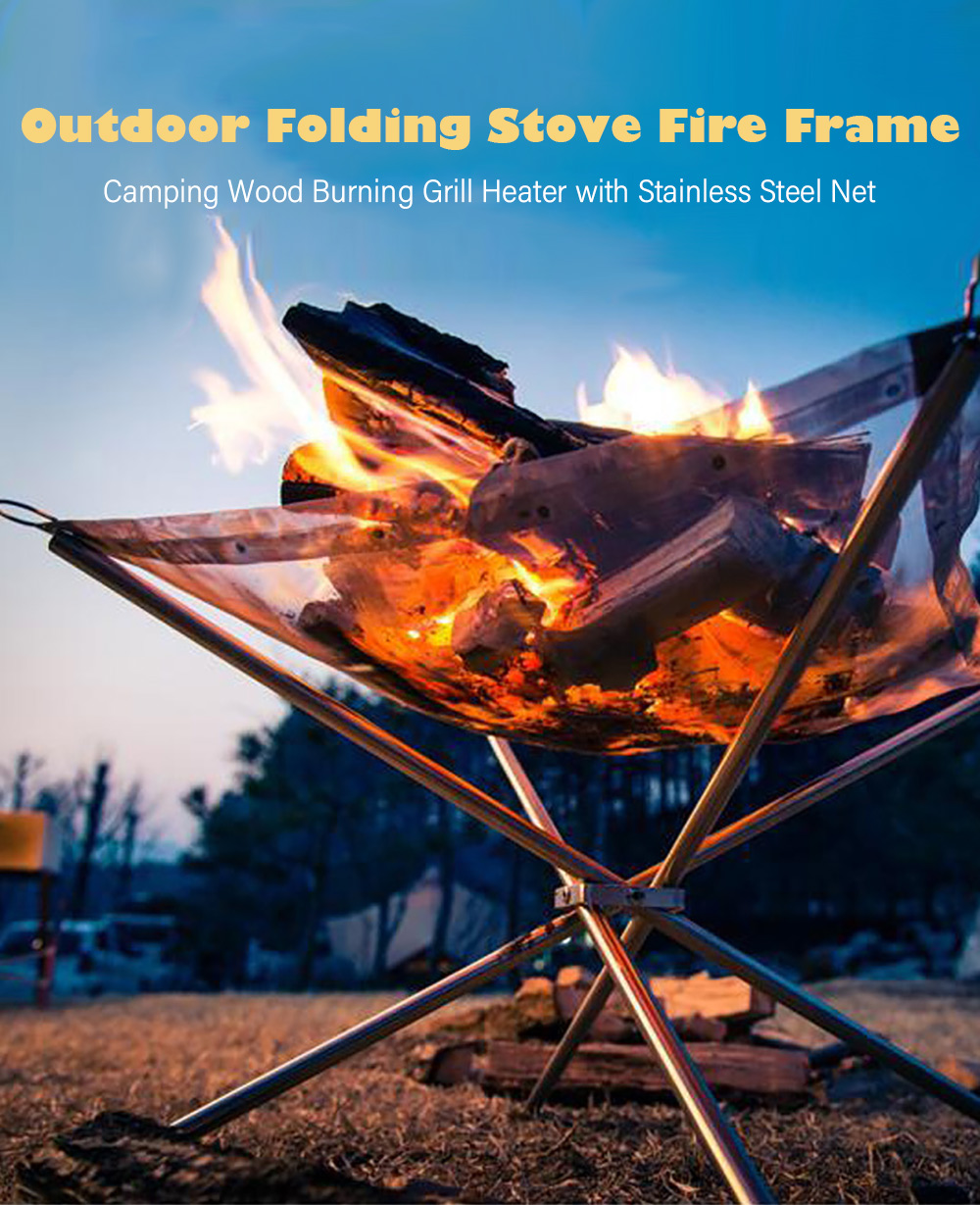 Selpa Portable Folding Stove Fire Frame Camping Wood Burning Grill Heater Stainless Steel Net