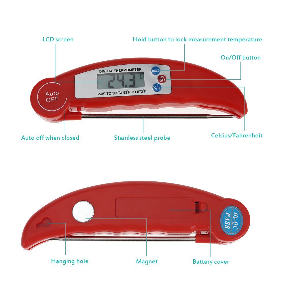 Kitchen Tool Foldable Digital Food Thermometer