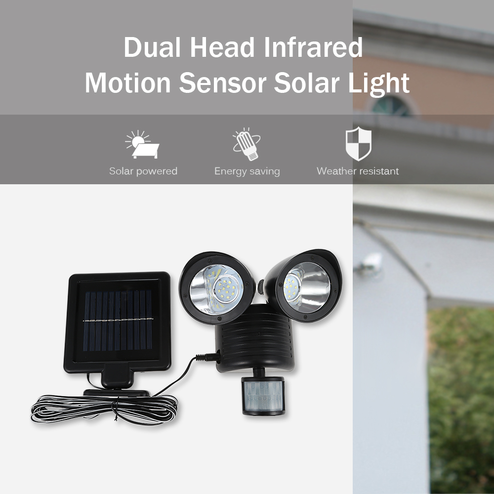 Dual Head Infrared Motion Sensor Solar Light LED Floodlight Wall Lamp