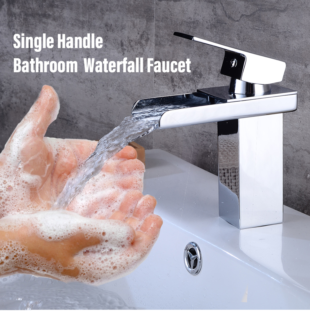 Bathroom Waterfall Faucet Single Handle Spout Sink Mixer Tap