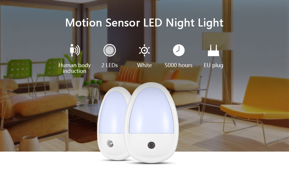 RG - NL - 02W - W 2PCS LED Night Light Motion Activated EU Plug for Bedroom Hallway Stairs Kitchen Garage