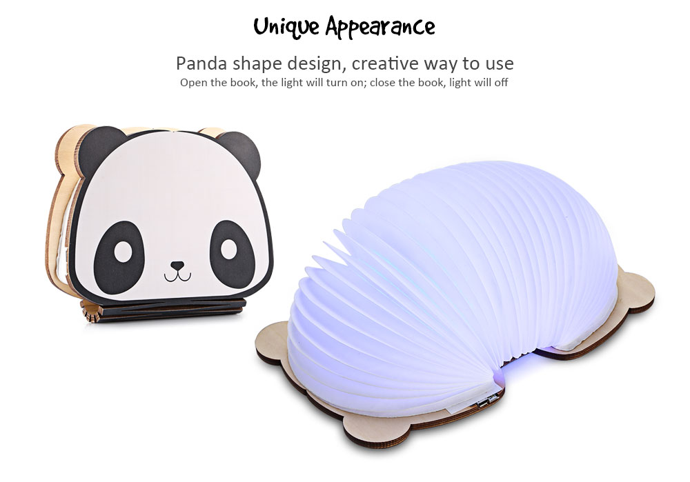 T - C - 0001 USB Rechargeable RGB LED Wooden Folding Mini Panda Book Shape Light Desk Night Lamp for Living Room Christmas Decor