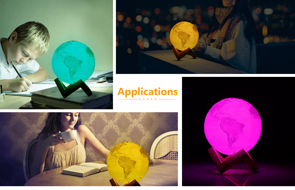 Rechargeable 3D Print Earth Lamp RGB Color Change Remote Control Touch Switch Bedroom Bookcase Night Light Home Decor Creative Gift