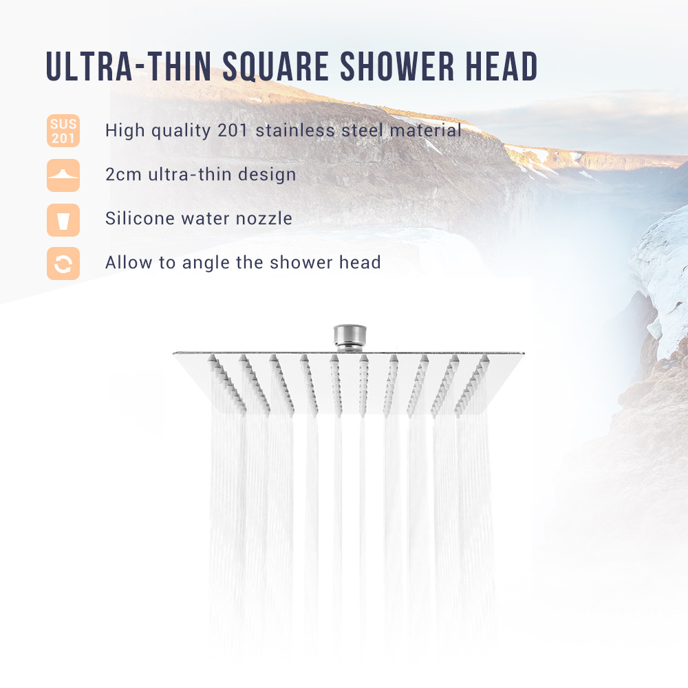 8 inch Ultra-thin Square Stainless Steel Rainfall Shower Head Top Shower