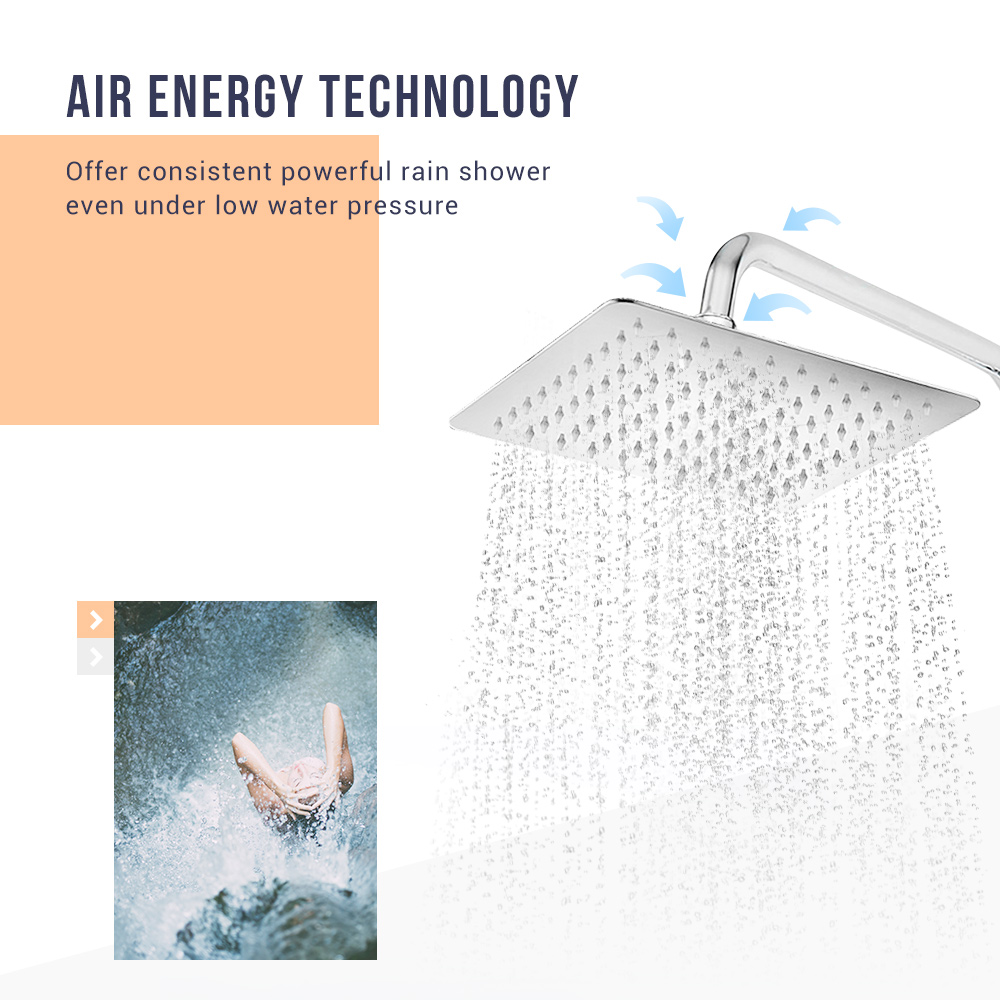 8 inch Ultra-thin Square Stainless Steel Rainfall Shower Head Top Shower