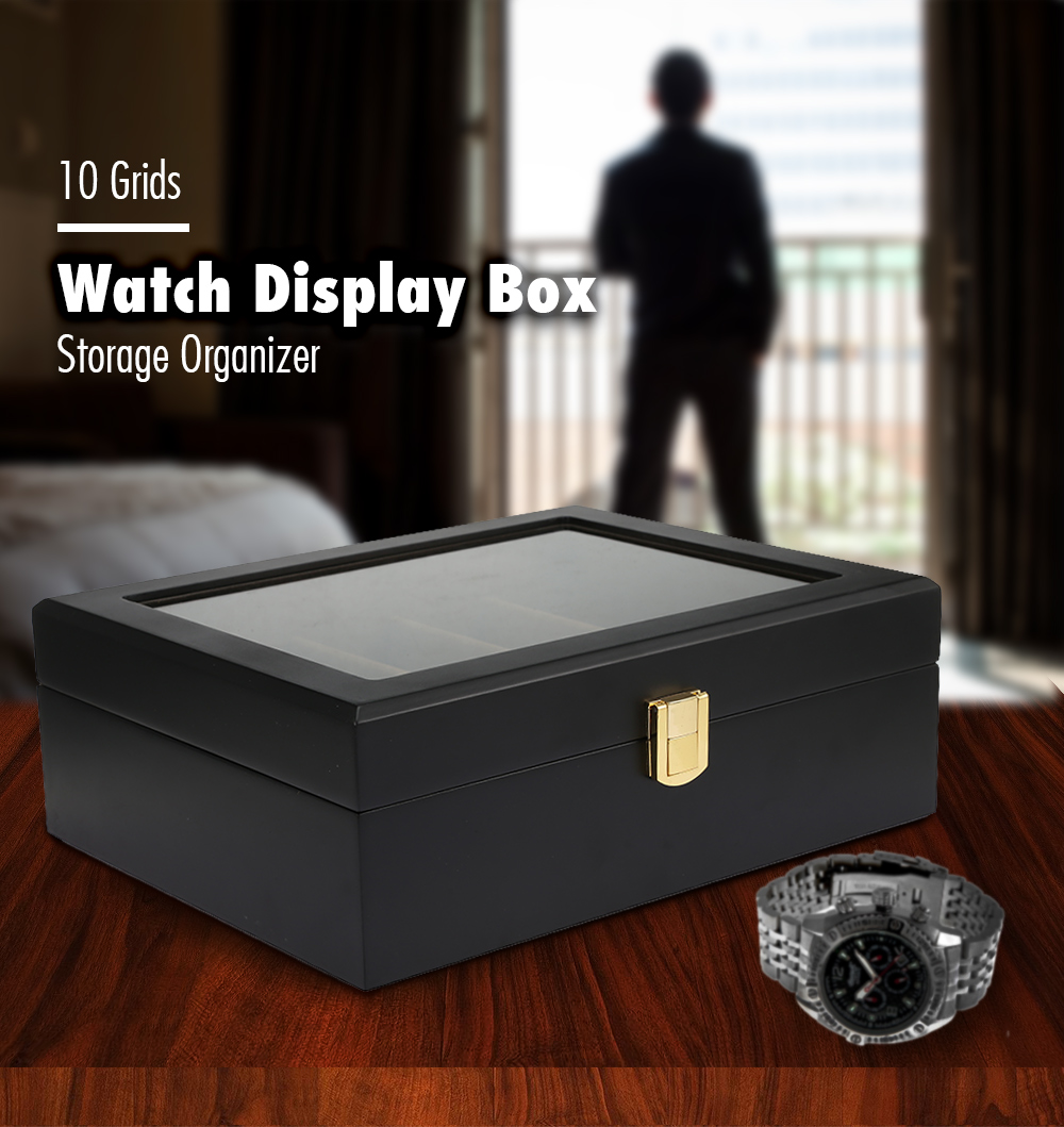 10 Grids Wooden Watch Box Jewelry Display Storage Organizer