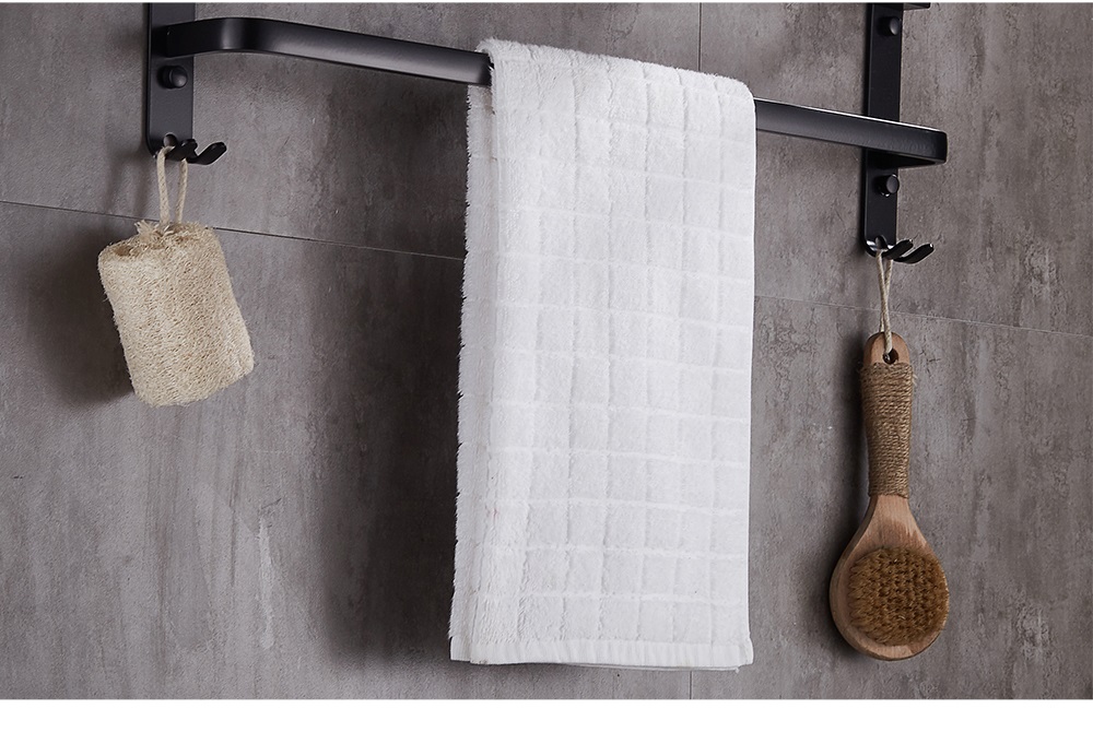 Wall-mounted Towel Rack Space Aluminum Bathroom Shelf with Hooks