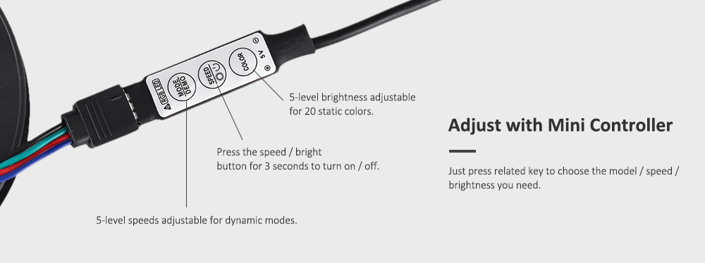KWB 5V USB LED Strip light 5050 SMD Waterproof with RGB Controller