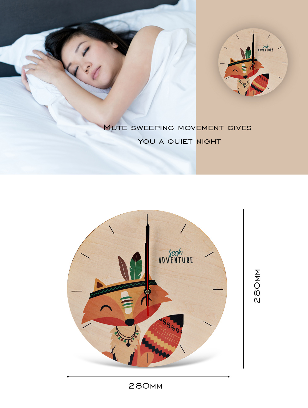 WPC004a Cartoon Silent Wooden Wall Clock Decorative for Living Room Bedroom