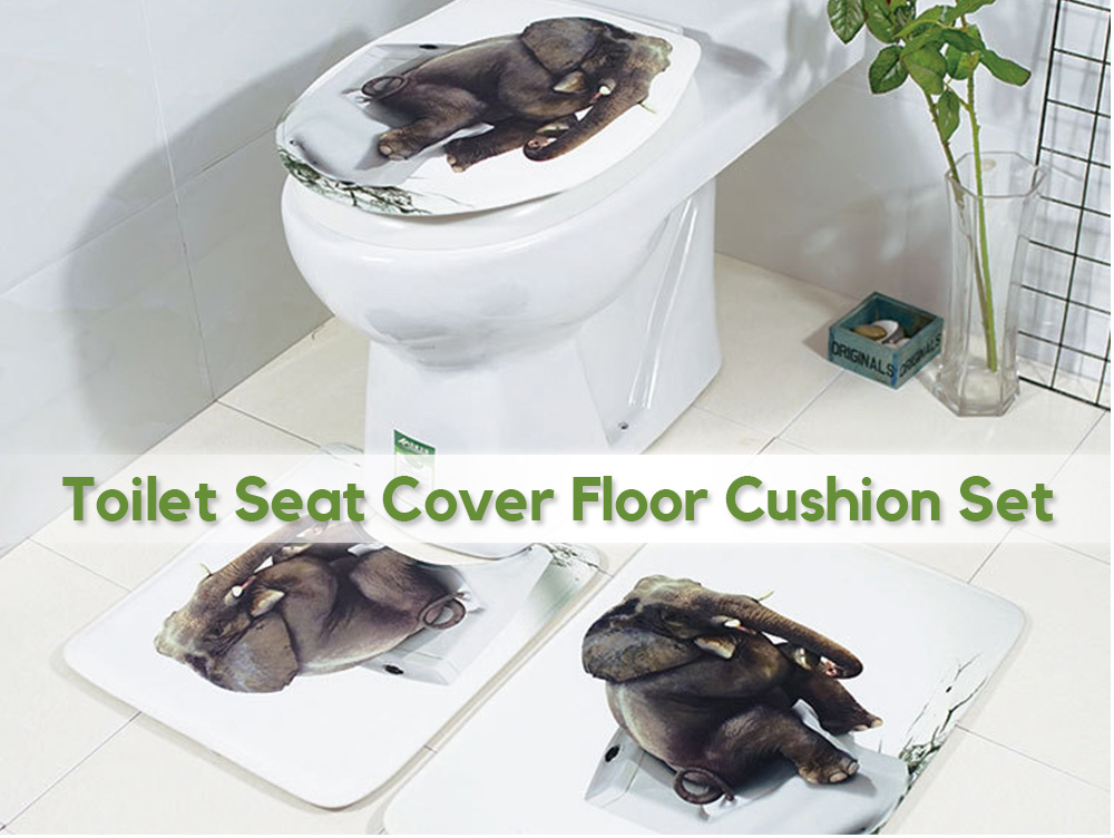 Toilet Seat Pad Cover Floor Cushion Set Soft Polyester