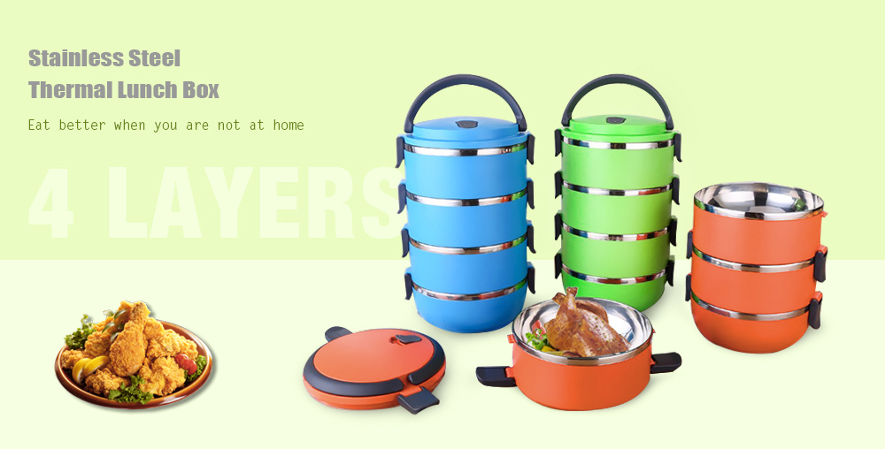 Stainless Steel Food Container Round Shape Portable Lunch Box