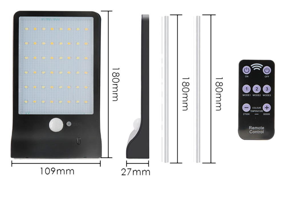 VCT - SL - 019 48-LED Ultra-thin Solar Power Wall Light with Rod for Outdoor