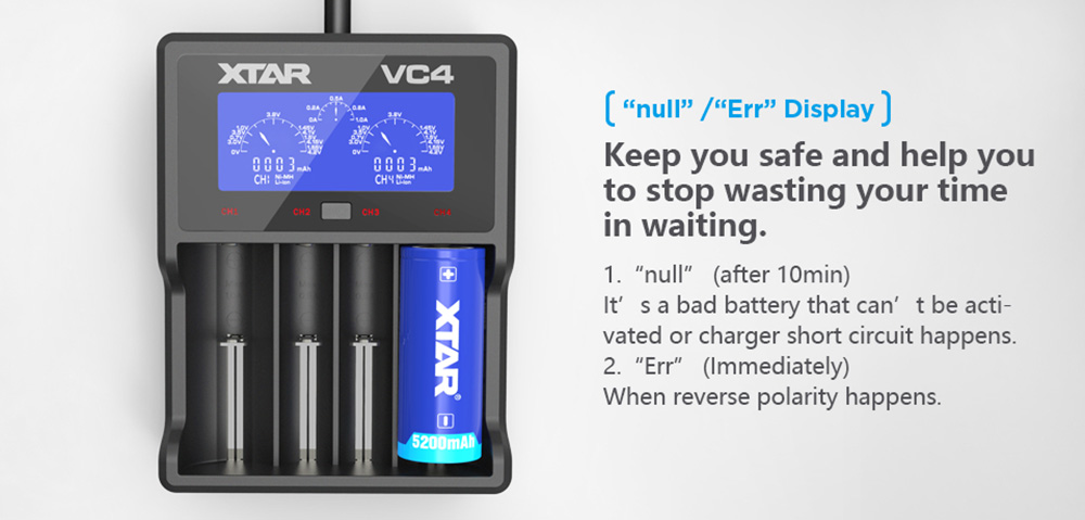 Xtar VC4 18650 4-slot Lithium-ion Ni-MH Battery Charger for Flashlight