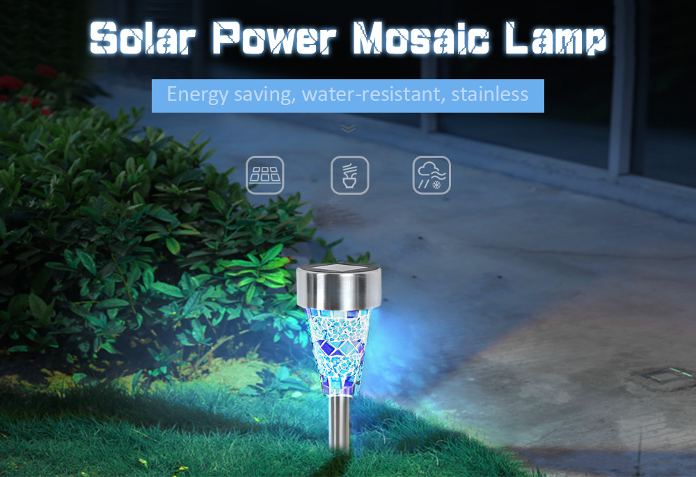 3pcs Outdoor Solar Power Mosaic LED Stainless Steel Garden Lawn Lamp