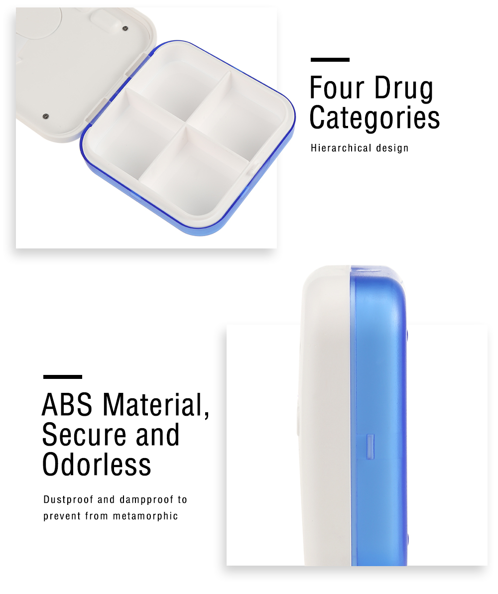 Portable Pill Case 4 Grid Intelligent Alarms Reminder