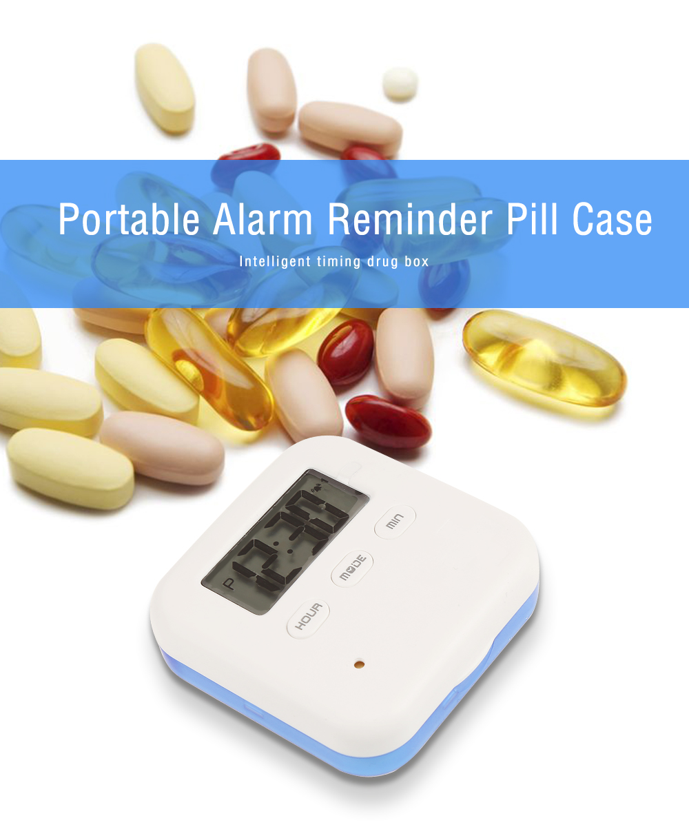 Portable Pill Case 4 Grid Intelligent Alarms Reminder