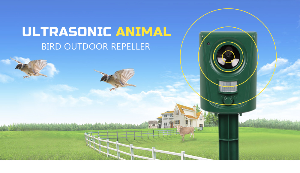 Ultrasonic Animal Bird Repeller Outdoor IPX4 Waterproof PIR Sensor LED Light