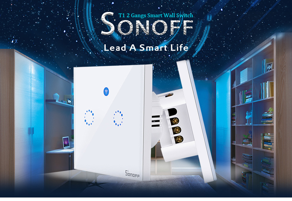 SONOFF T1 Double Gangs WiFi and RF 86 Type Smart Wall Touch Light Switch