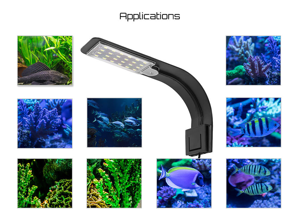 Ultra-thin 10W Fish Tank Aquatic Plant Bright LED Light with Fixed Clip