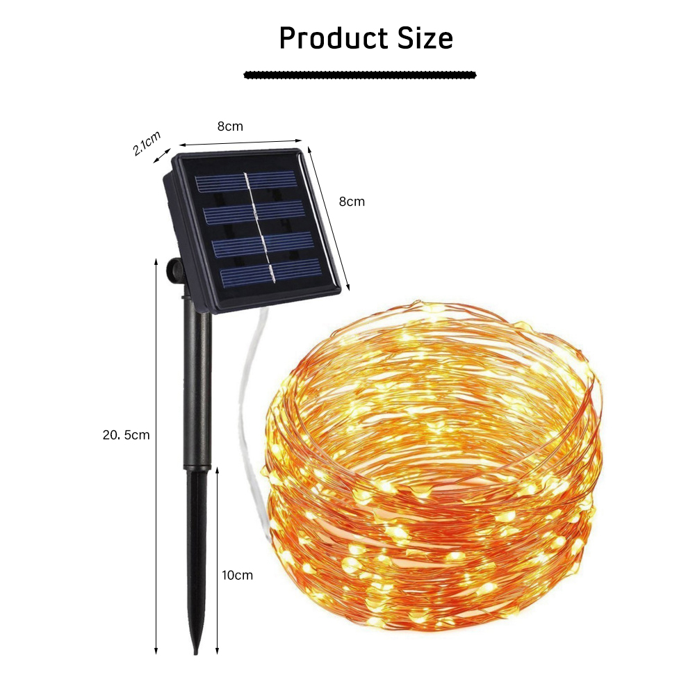 Solar Powered Copper Wire LED String Light Outdoor Decoration