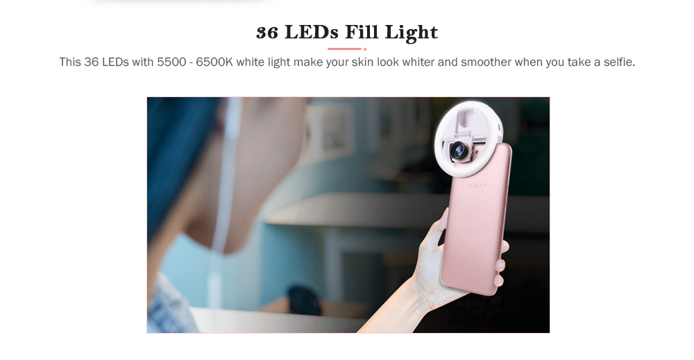 Wide Angle Lens Selfie Ring Light 1W 5500-6500K 36 LEDs Photographic Lighting Video Lamp 1pc