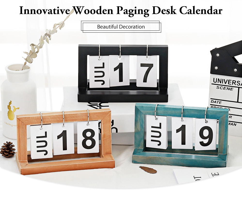 Portable Innovative Wooden Paging Desk Calendar for Home Office Art Decor