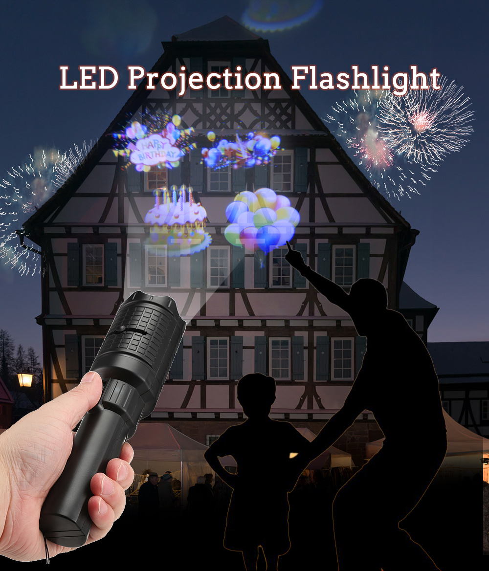 Handheld LED Flashlight Projection Lamp with 4 Slide Cards